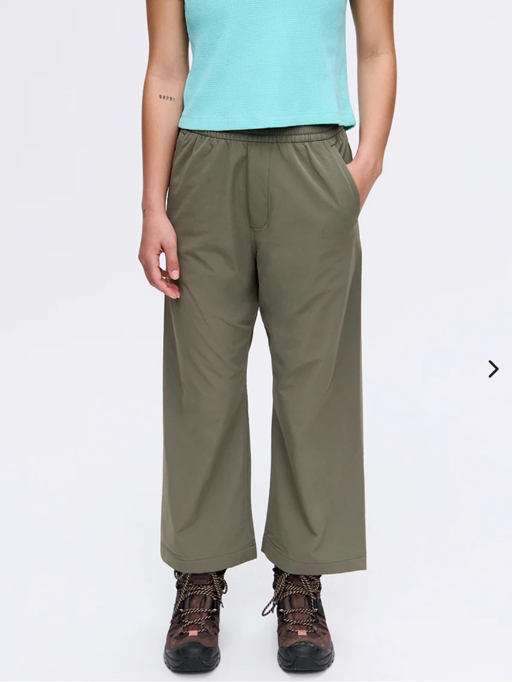 Outdoor Voices Olive Green Wide-Leg Ankle Pants